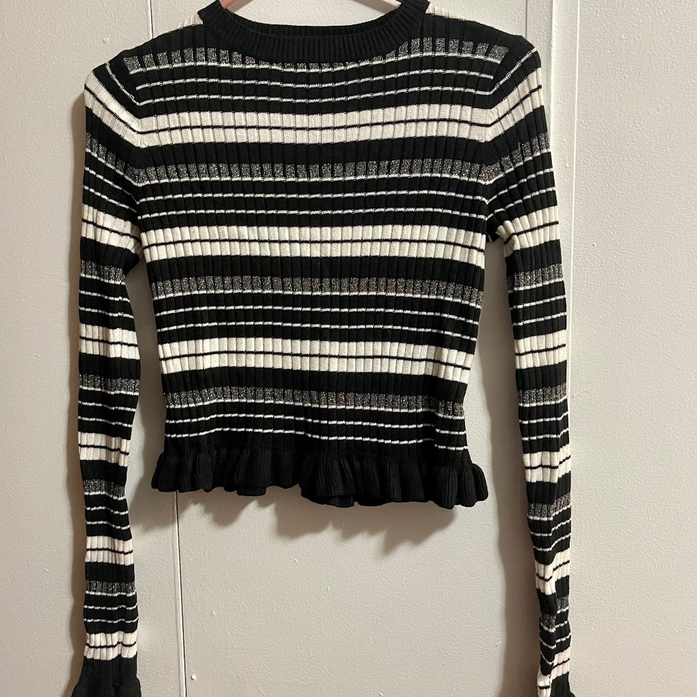Black, White, and Silver Striped Sweater